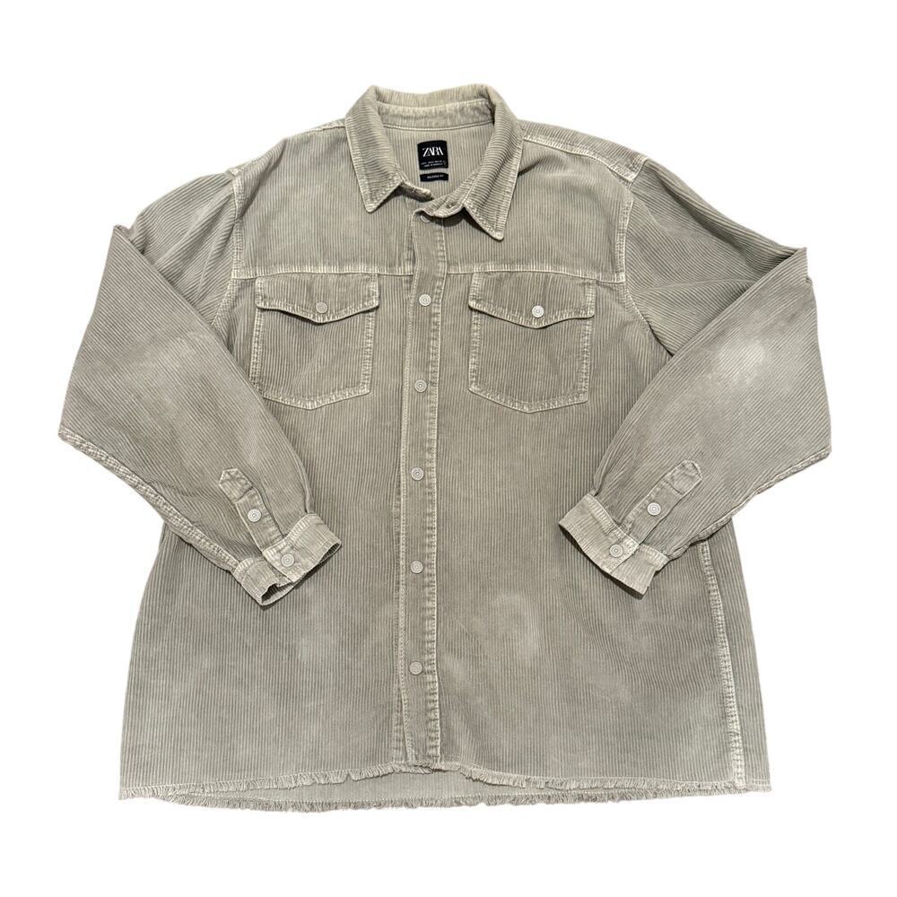 Zara Mint Green Women Corduroy Button Up Shacket Large Overized Fall Chic Casual